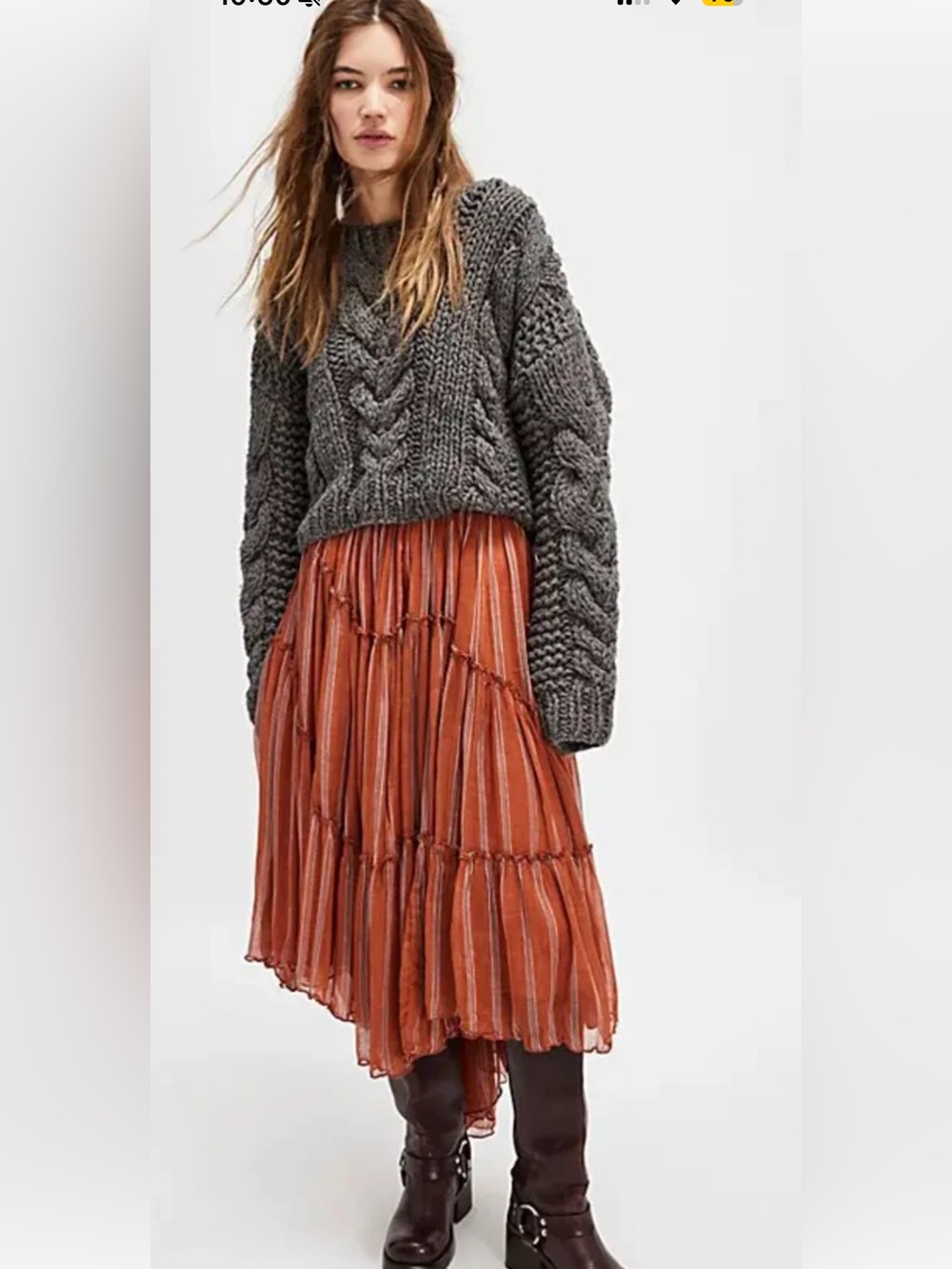 FREE PEOPLE FP ONE TERRACOTTA STRIPE EMBER PRINTED MIDI SKIRT SZ xs nwot